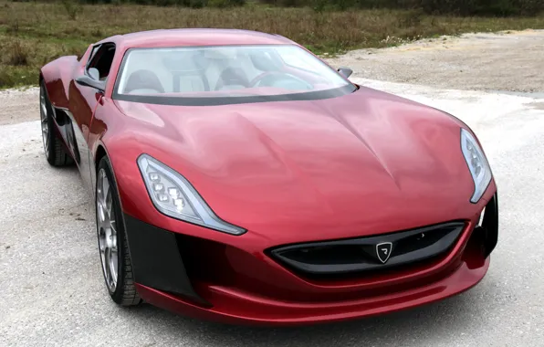 Картинка машина, красный, цвет, Машины, Concept One, Rimac, на дороге