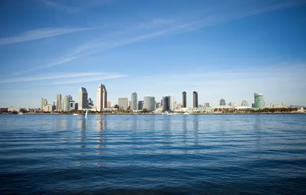 City, USA, United States, skyline, Pacific Ocean, coast, water, California