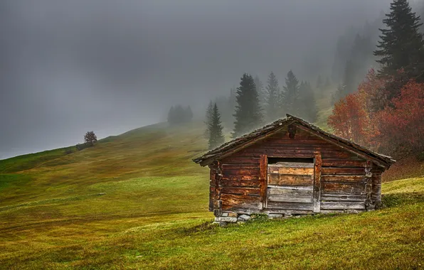 Картинка nature, fog, Canton of Bern, Mountain Hut