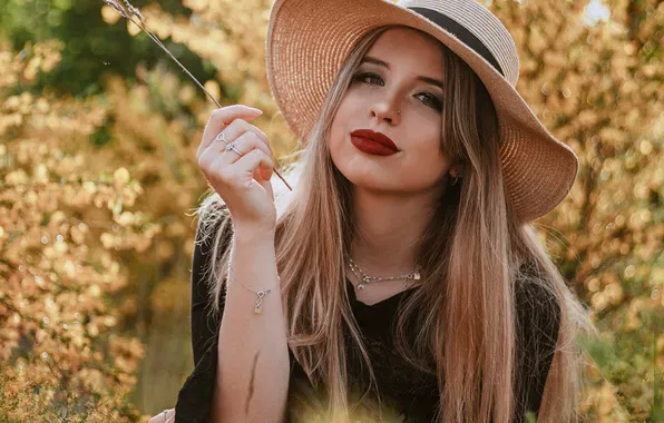 Природа, шляпа, блондинка, фотосессия