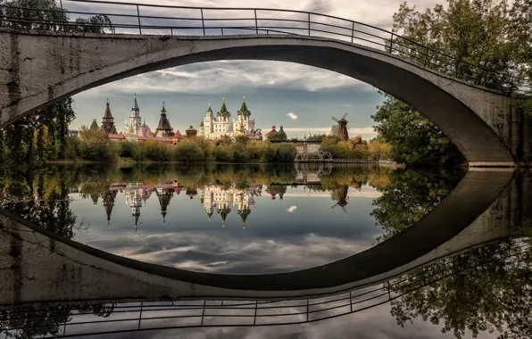 Картинка мост, отражение, река, храм