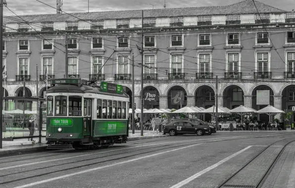 Картинка Улица, Трамвай, Португалия, Street, Лиссабон, Portugal, Lisbon, Tram