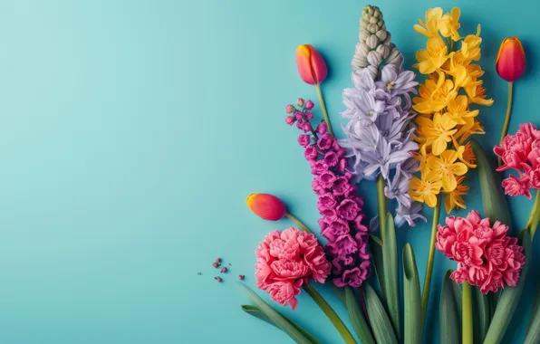 Цветы, фон, весна, colorful, flowers, spring