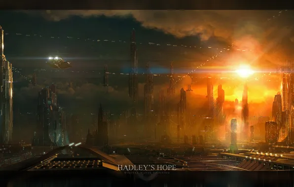 Картинка космос, город, будущее, планета, hadleys hope