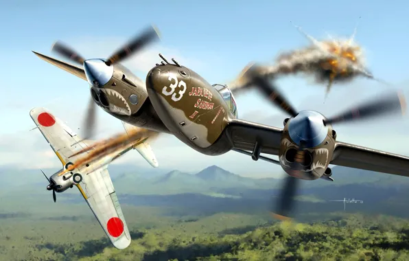 Истребитель, Hayabusa, Lightning, Nakajima, WW2, P-38, тяжёлый, Ki-43