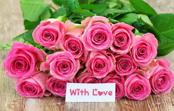 Картинка праздник, розы, блестки, розовые, Valentine`s day, с любовью, день Святого Валентина