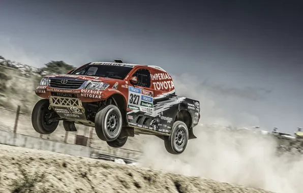 Прыжок, пустыня, пыль, облако, Toyota, Car, Hilux, Rally