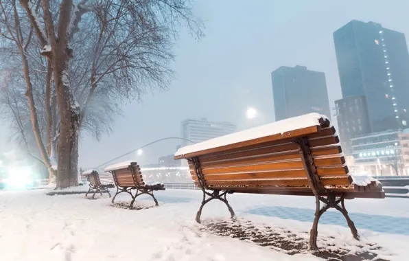 Картинка city, winter, snow, tree, buildings, cold, urban, mist