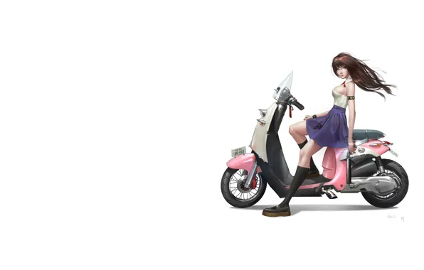 Girl, Art, Style, Background, Illustration, Figure, Character, Scooter