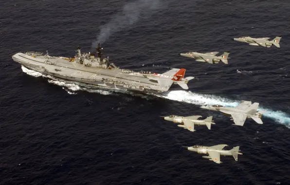 Fighter, escort, helicopters, Sea Harrier, jet fighter, warplane, Vickers-Armstrong shipyard, dressage