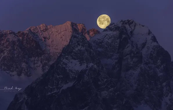 Картинка горы, природа, луна, полнолуние
