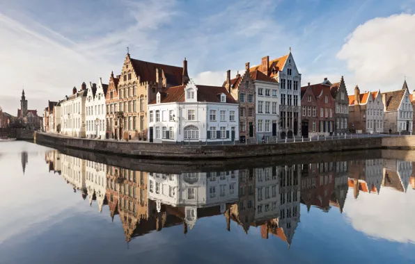 Город, дома, набережная, Belgium, Brugge