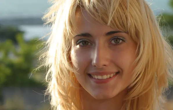 Girl, green eyes, smile, beautiful, short hair, pretty, lips, face
