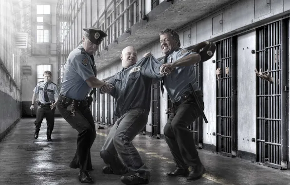 Борьба, тюрьма, заключенный, полицейские