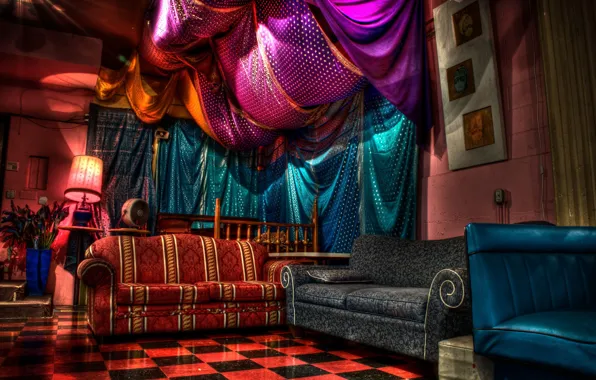 Картинка фиолетовый, дизайн, стиль, комната, голубой, мебель, интерьер, кресла