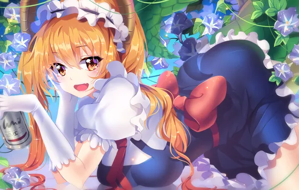 Девушка, цветы, аниме, арт, Kobayashi-san Chi no Maid Dragon