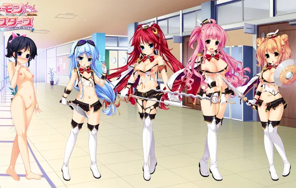 Girl, sexy, thighhighs, pink hair, long hair, nipples, boobs, anime