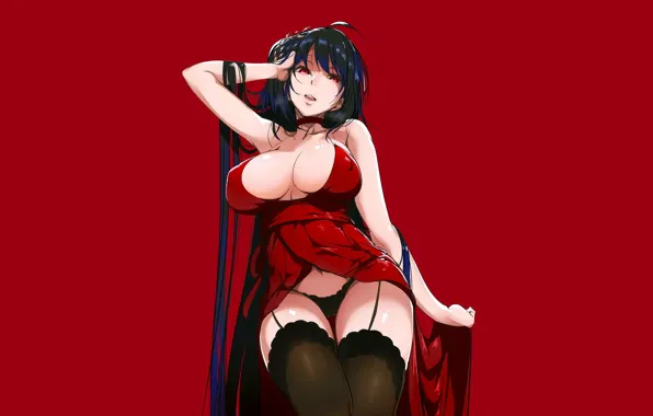 Girl, sexy, lingerie, cleavage, panties, thighhighs, long hair, dress