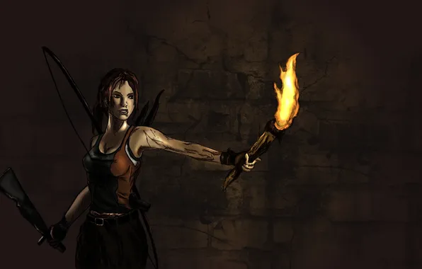 Девушка, факел, Tomb Raider, пещера, лара крофт