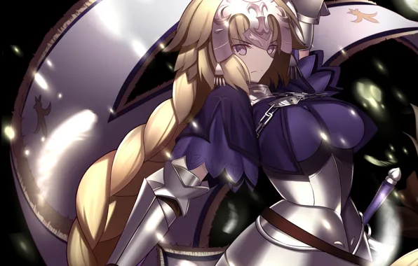 Взгляд, девушка, ночь, флаг, Fate/Apocrypha, Fate - Apocrypha, Joan of Arc, Судьба Апокриф