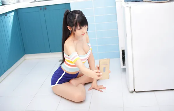 Girl, азиатка, beautiful, morning, asian, asian girl, kitchen, 2021