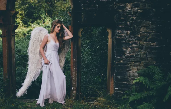 Девушка, крылья, ситуация, ангел, платье, Grace Bowker