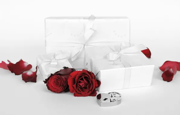 Картинка цветы, праздник, подарок, сердце, розы, день Святого Валентина, замочек