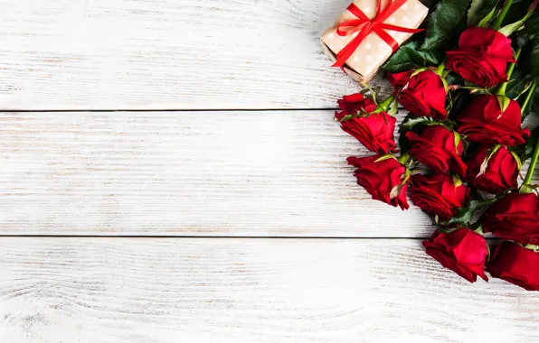 Подарок, розы, red, roses, gift box, bouguet, Olena Rudo