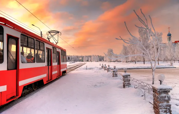 Зима, трамвай, санкт-петербург