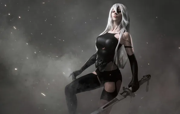 Игра, меч, костюм, образ, парик, героиня, косплей, Nier Automata