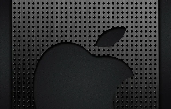 Картинка металл, серый, Apple, яблоко, решетка, лого, хром, дырочки