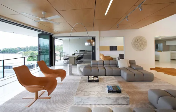 Пространство, интерьер, кухня, гостиная, столовая, Brisbane, Norman Park Penthouse, by D'Cruz Design Group