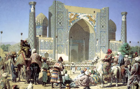 Люди, Картина, Самарканд, Площадь Регистан, Средняя Азия, Русский живописец, Василий Верещагин, Vasily Vereshchagin
