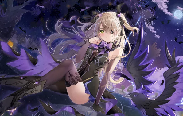 Girl, sexy, cleavage, thighhighs, long hair, dress, boobs, anime