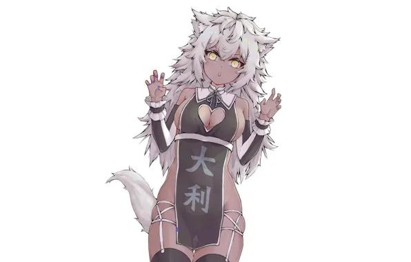 Girl, sexy, cleavage, thighhighs, long hair, dress, boobs, animal ears