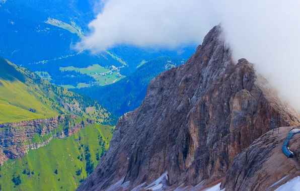 Картинка облака, горы, дома, Альпы, Италия