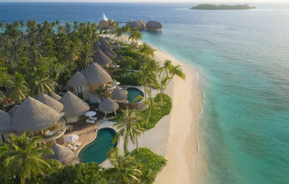 Море, пальмы, бассейн, Мальдивы, отель, бунгало, The Nautilus Maldives