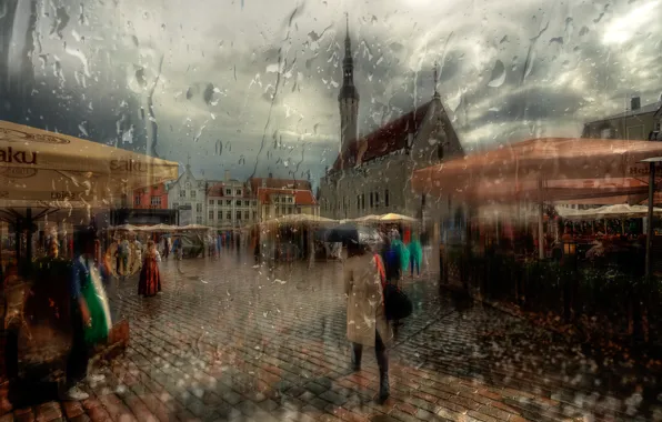 Девушка, зонт, Таллин, летний дождь