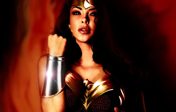 Взгляд, лицо, женщина, красота, арт, Wonder Woman, супергерой, Diana