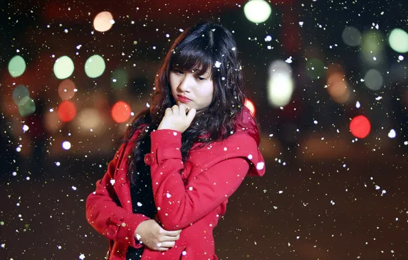 Картинка девушка, снег, фон