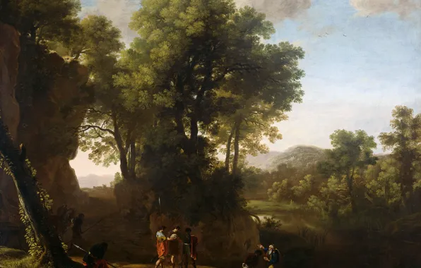 Масло, картина, холст, 1639, Герман ван Сваневельт, Herman van Swanevelt, Пейзаж с Крещением Евнуха