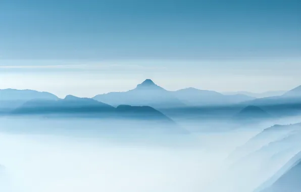 Облака, горы, туман, минимализм, mountains, clouds, mist, asoggetti