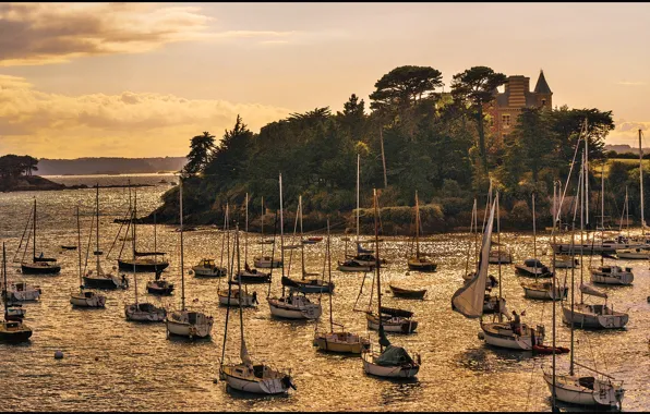 Картинка море, замок, sea, castle, boats, Катера