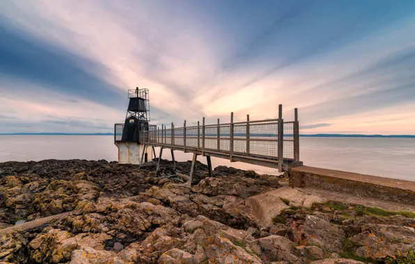 Картинка побережье, маяк, Англия, Somerset, Battery Point Lighthouse