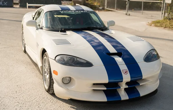 Белый, Dodge Viper, Спорткар, GTSR, Синие полосы