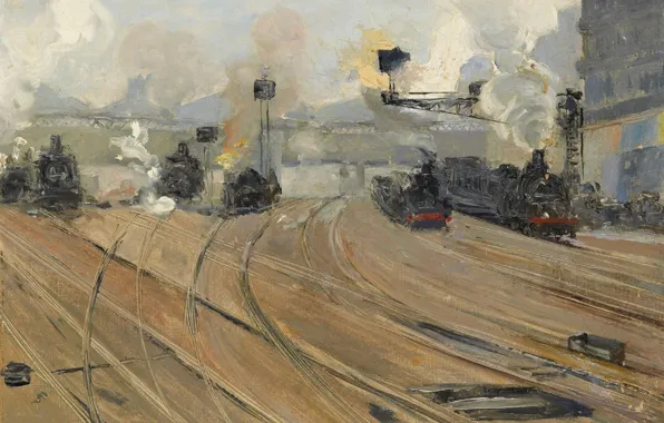 Картинка Париж, картина, городской пейзаж, Вокзал Сен-Лазар, Louis Abel-Truchet, Луи Абель-Труше