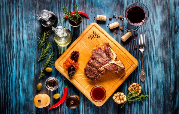 Стакан, вино, бокал, мясо, пробки, доска, перец, вилка