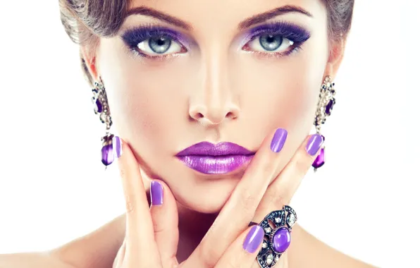 Картинка девушка, макияж, маникюр, purple, makeup