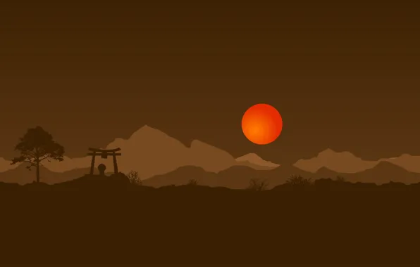 Солнце, япония, ворота