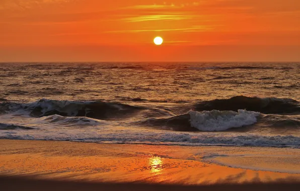 Картинка Закат, Природа, Море, Волны, Nature, Sunset, Sea